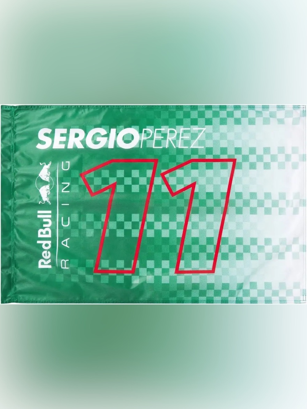 Green checkered Sergio Perez Red Bull Racing Number 11 flag